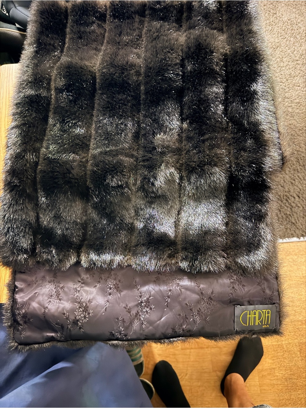 Charta Faux Fur Throw Blanket in Dark Brown/Black